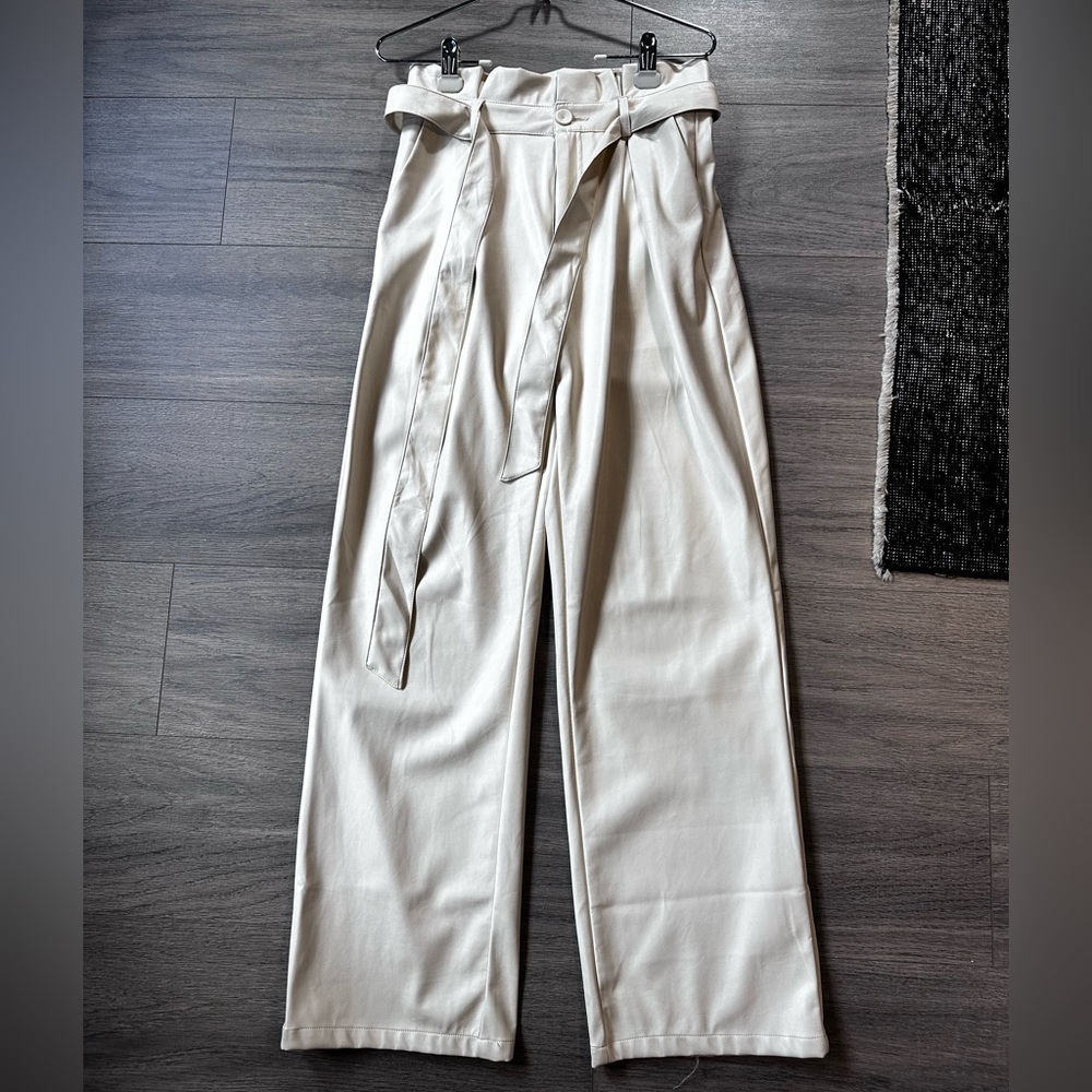 Jacquie the Label cream pleather paperbag waist pants